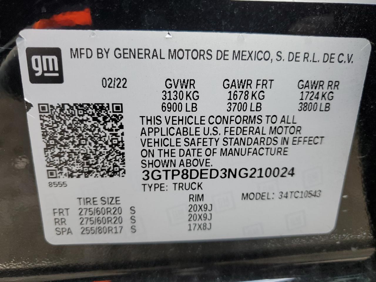 2022 GMC SIERRA LIMITED C1500 SLT VIN:3GTP8DED3NG210024