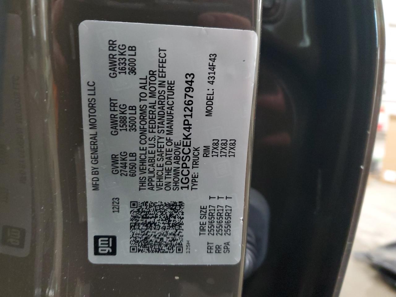 2023 CHEVROLET COLORADO LT VIN:1FTPW12VX6KD21133