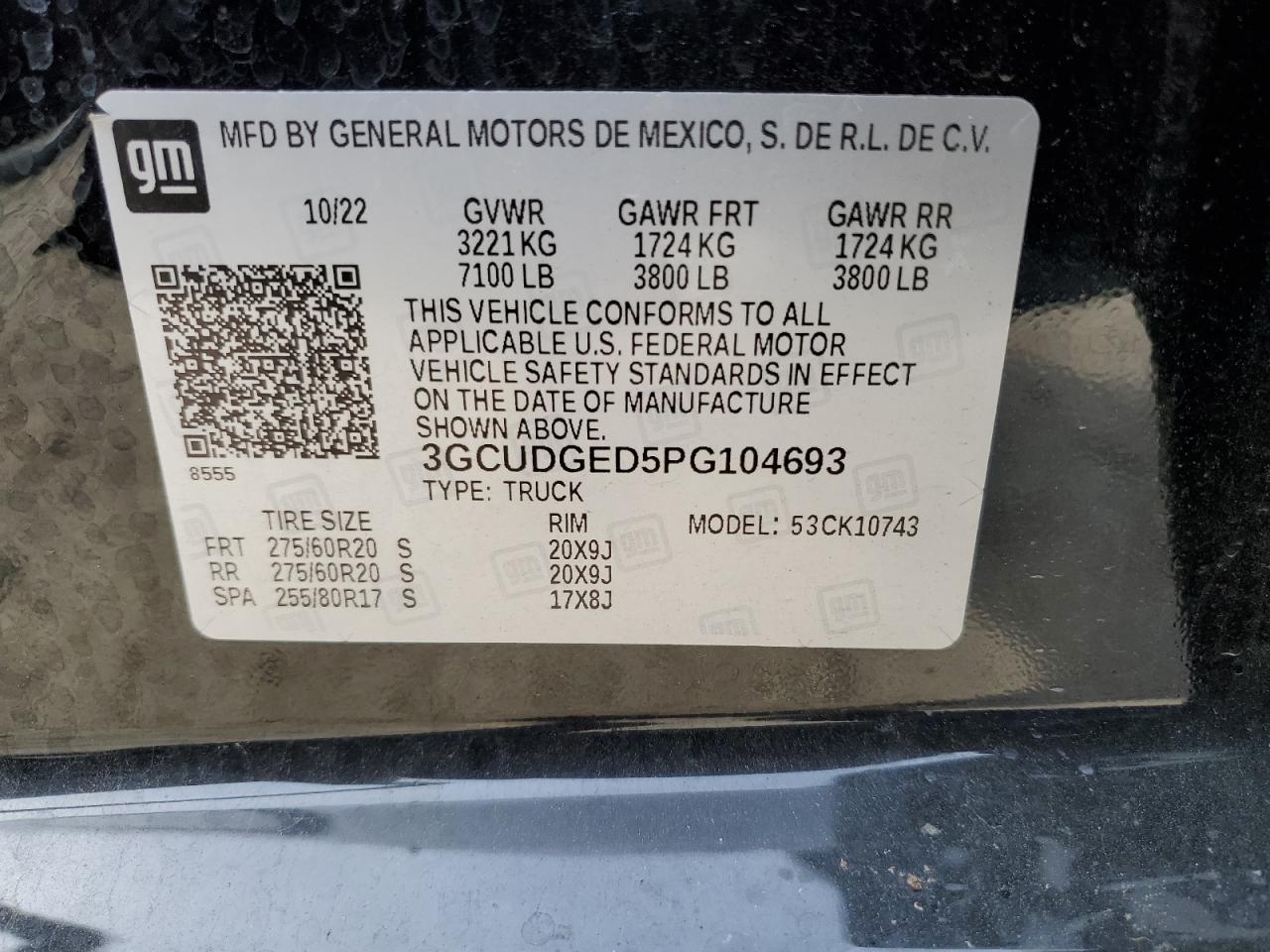 2023 CHEVROLET SILVERADO K1500 LTZ VIN:3GCUDGED5PG104693