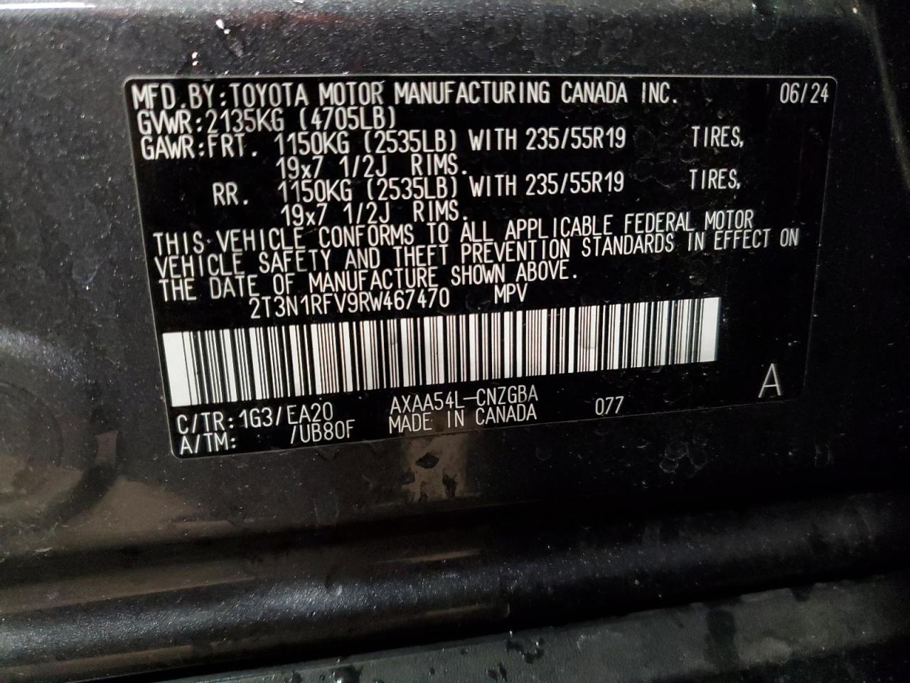2024 TOYOTA RAV4 LIMITED VIN:2T3N1RFV9RW467470