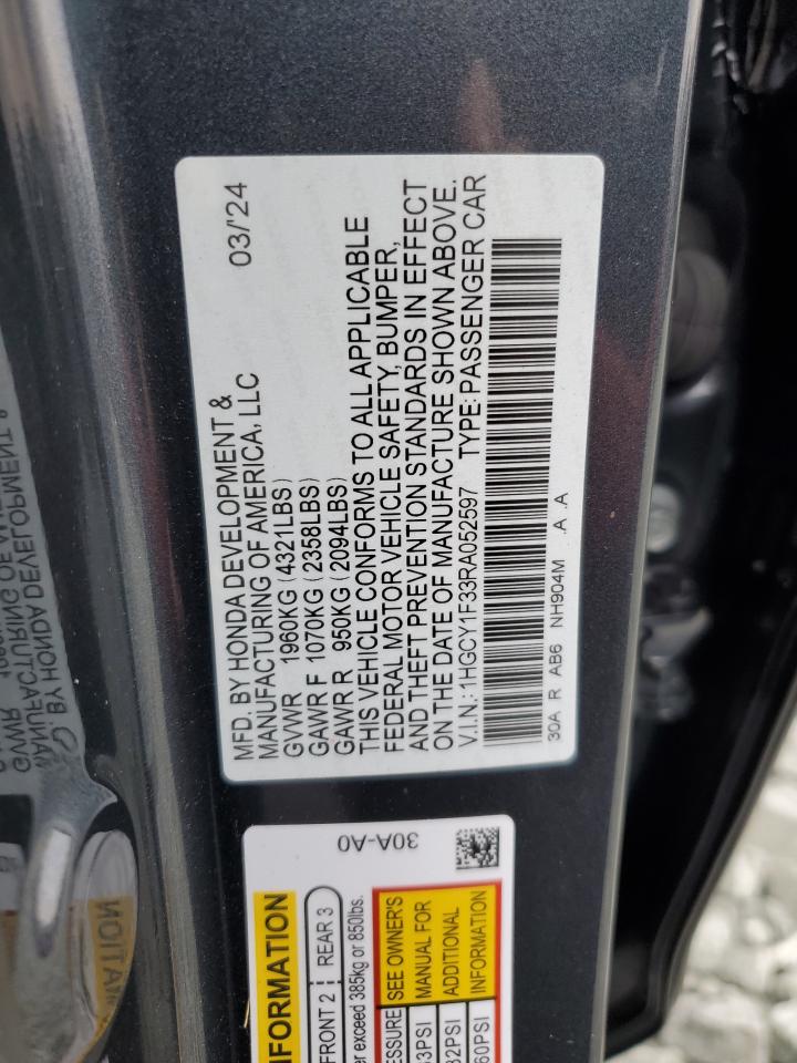 2024 HONDA ACCORD EX VIN:1HGCY1F33RA052597