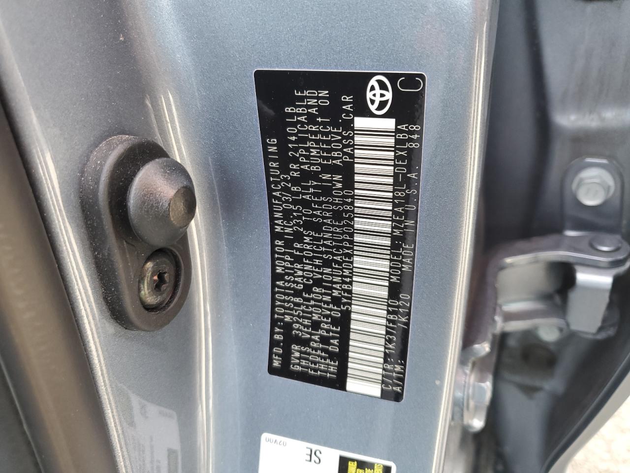 2023 TOYOTA COROLLA LE VIN:5YFB4MDEXPP025840