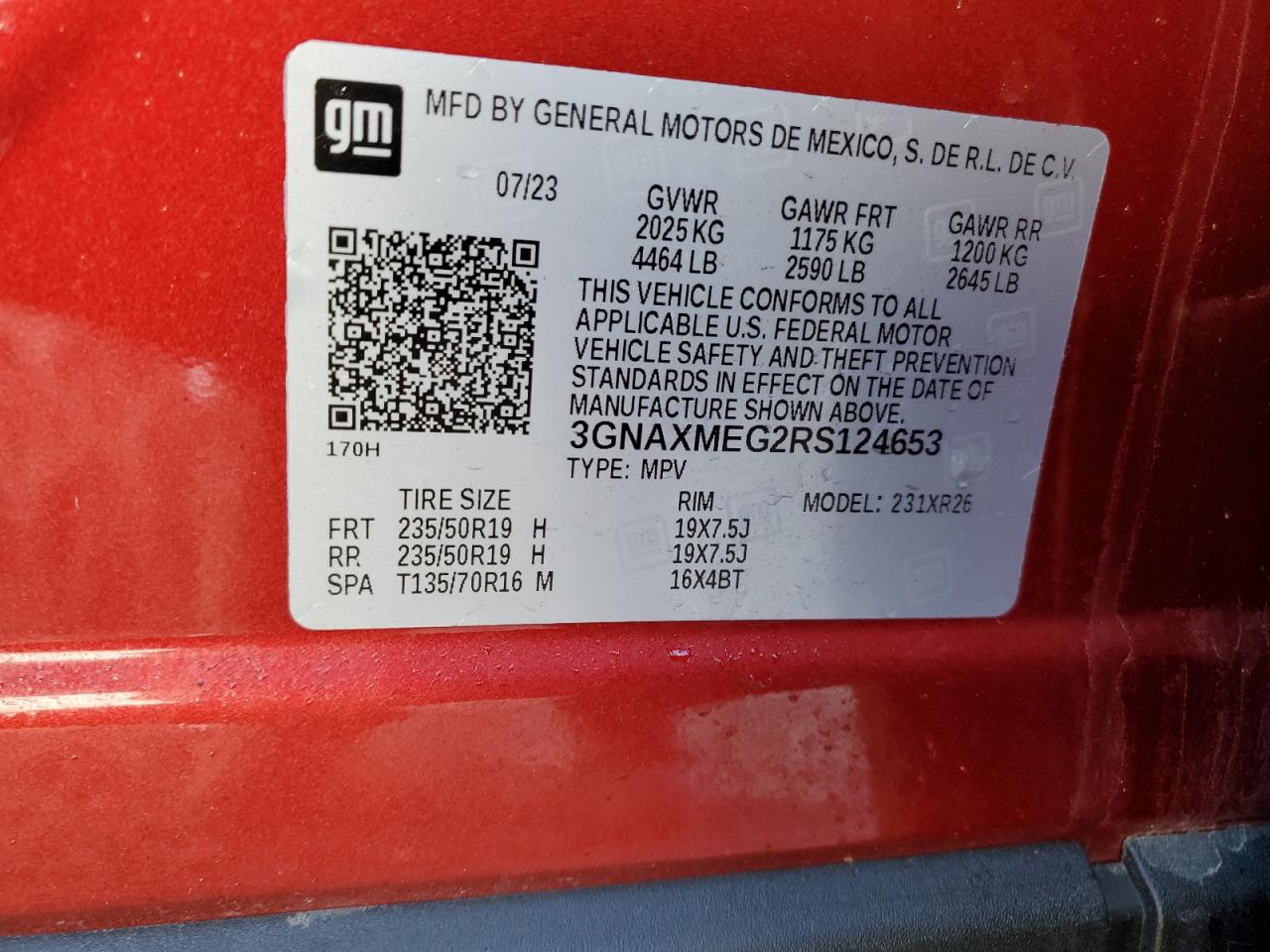 2024 CHEVROLET EQUINOX RS VIN:3GNAXMEG2RS124653