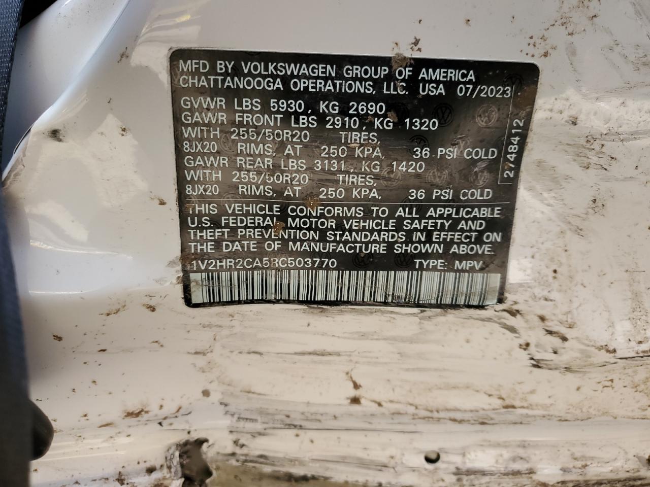 2024 VOLKSWAGEN ATLAS SE VIN:1V2HR2CA5RC503770