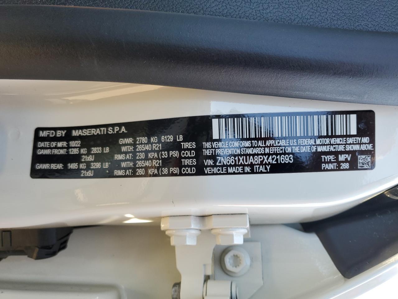 2023 MASERATI LEVANTE GT VIN:ZN661XUA8PX421693