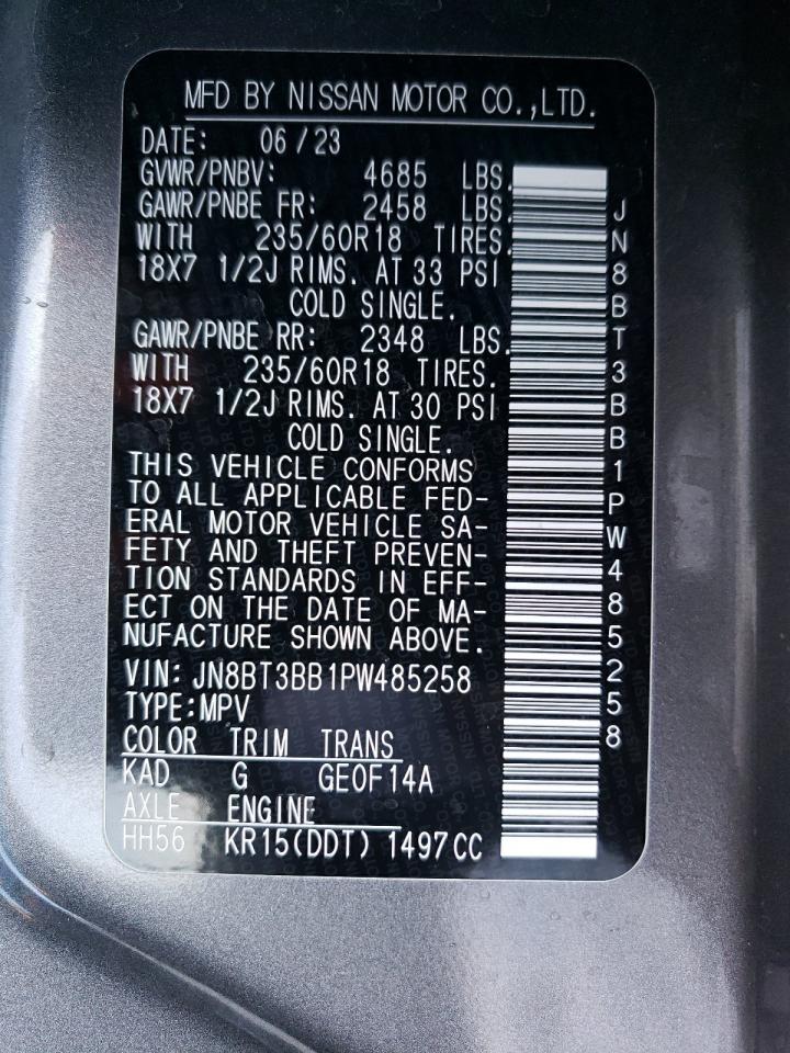 2023 NISSAN ROGUE SV VIN:JN8BT3BB1PW485258