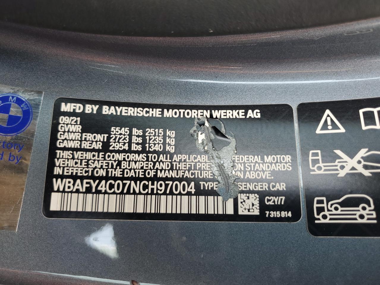 2022 BMW M850XI VIN:WBAFY4C07NCH97004