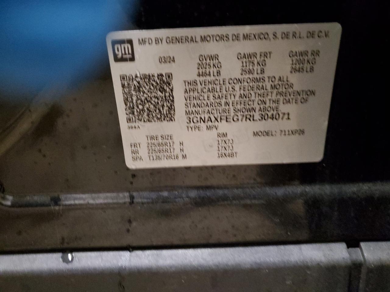 2024 CHEVROLET EQUINOX LS VIN:3GNAXFEG7RL304071