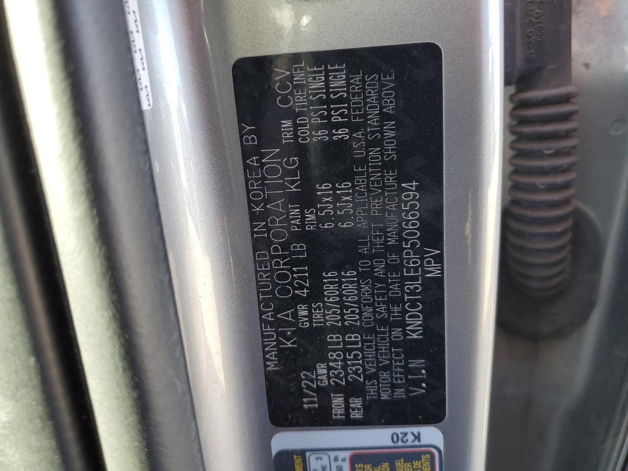 2023 KIA NIRO SX VIN:KNDCT3LE6P5066594