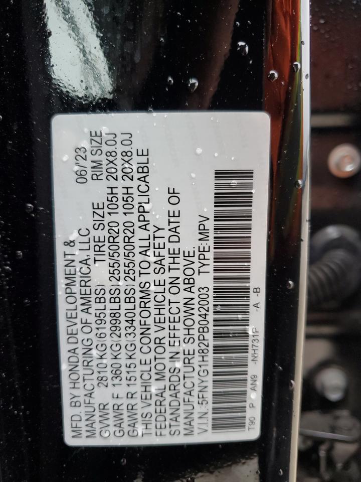 2023 HONDA PILOT ELITE VIN:5FNYG1H82PB042003