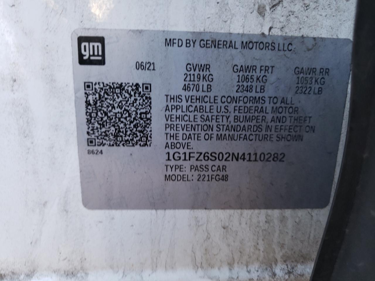 2022 CHEVROLET BOLT EUV PREMIER VIN:1G1FZ6S02N4110282