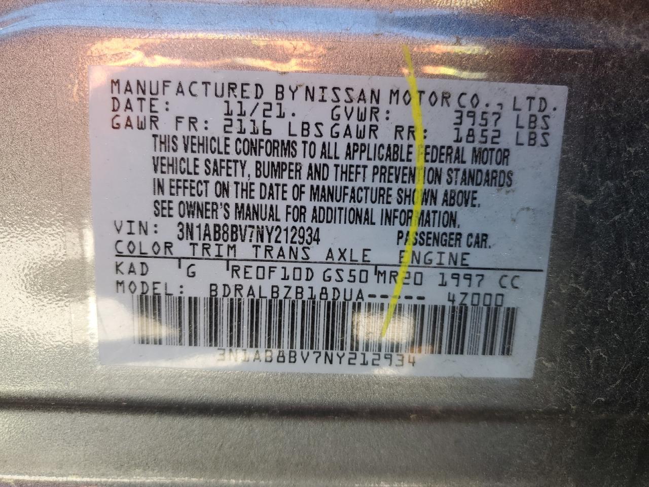 2022 NISSAN SENTRA S VIN:3N1AB8BV7NY212934