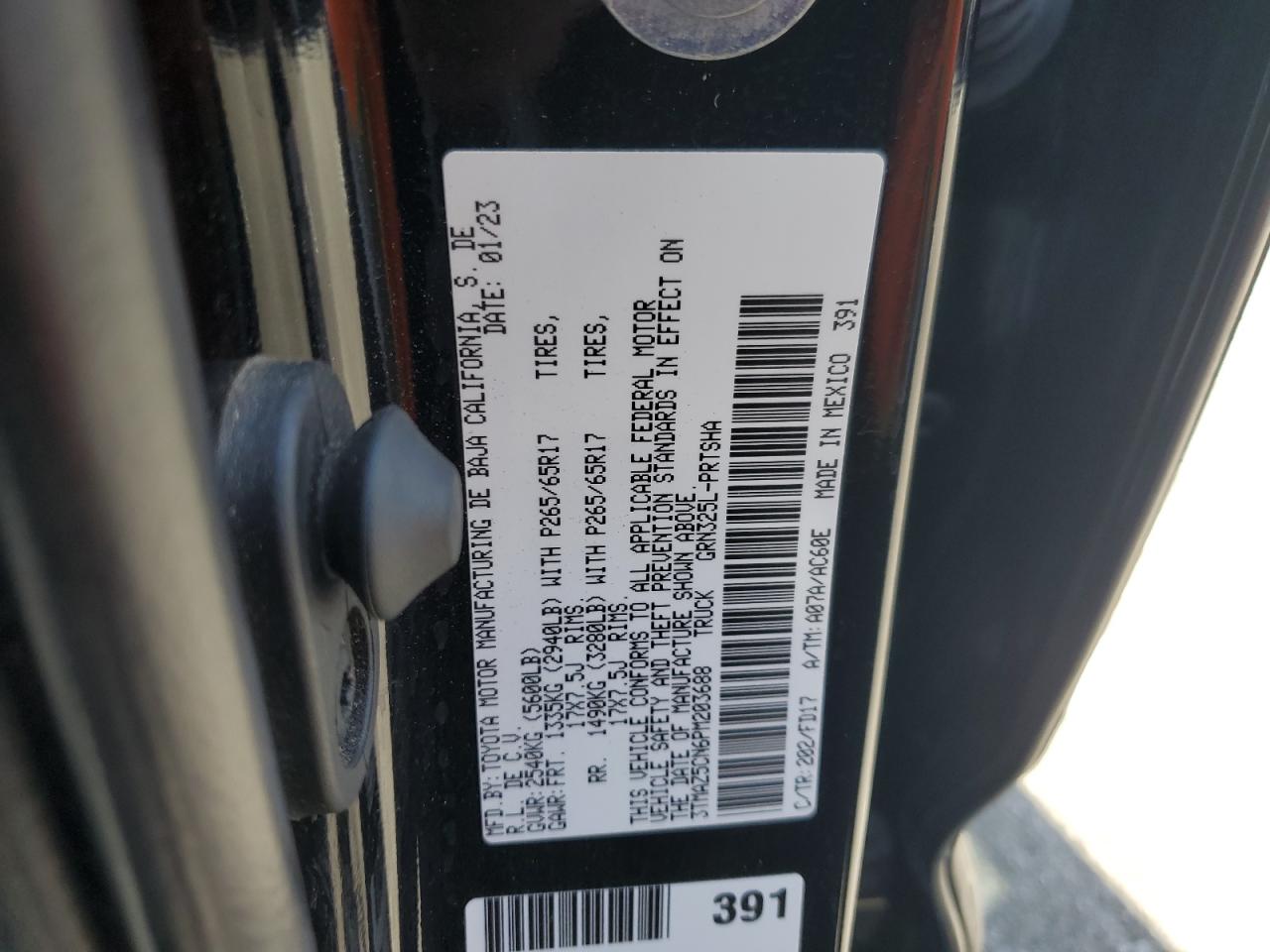 2023 TOYOTA TACOMA DOUBLE CAB VIN:3TMAZ5CN6PM203688