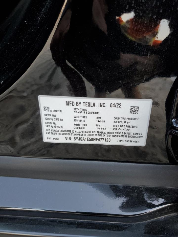 2022 TESLA MODEL S VIN:5YJSA1E58NF477123