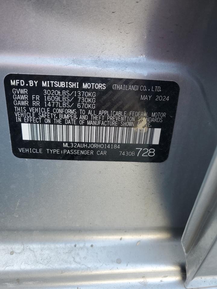 2024 MITSUBISHI MIRAGE ES VIN:ML32AUHJ0RH014184