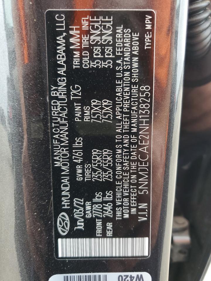 2022 HYUNDAI TUCSON LIMITED VIN:5NMJECAE2NH138258
