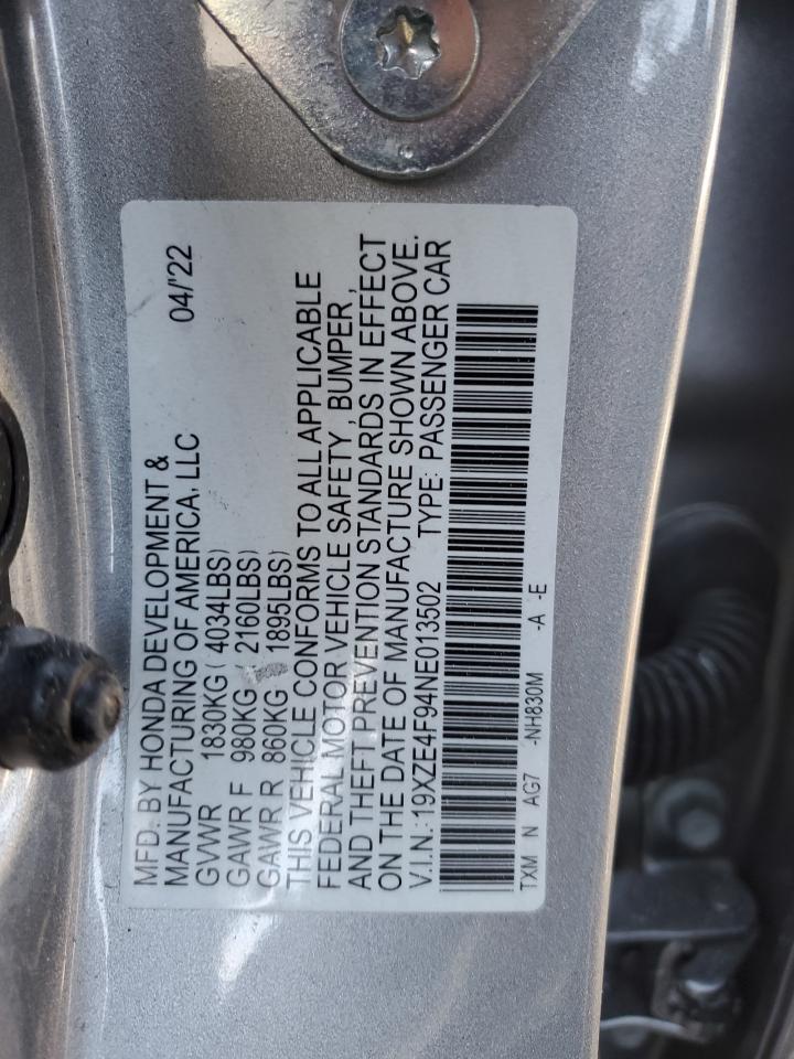 2022 HONDA INSIGHT TOURING VIN:19XZE4F94NE013502
