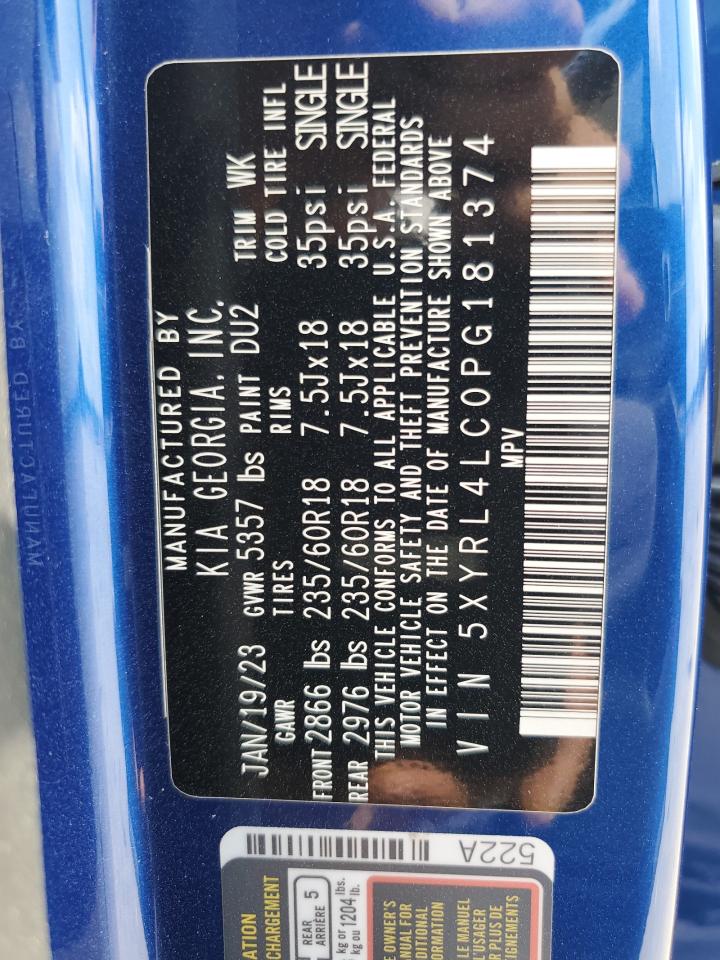 2023 KIA SORENTO S VIN:5XYRL4LC0PG181374