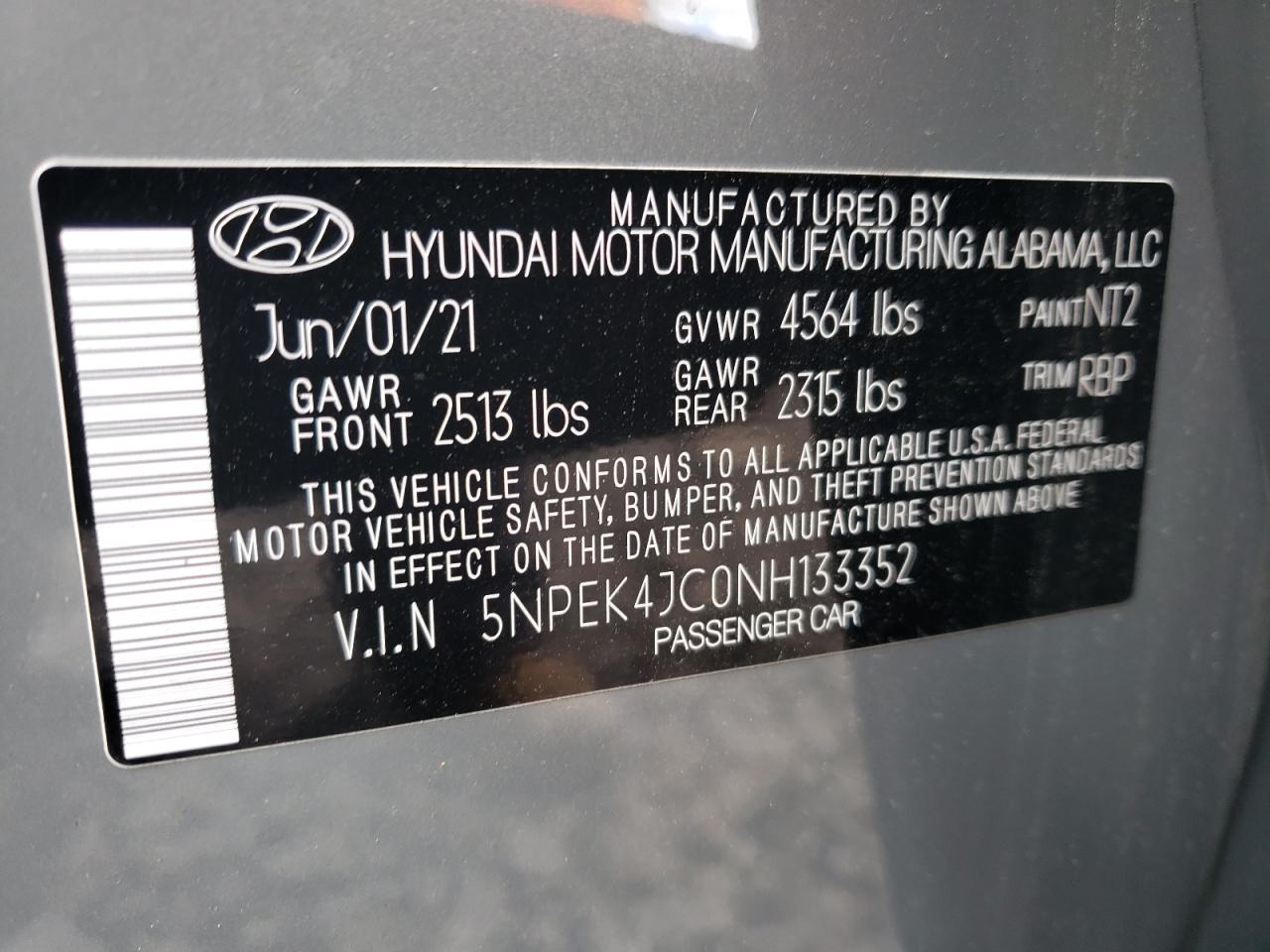 2022 HYUNDAI SONATA N LINE VIN:5NPEK4JC0NH133352