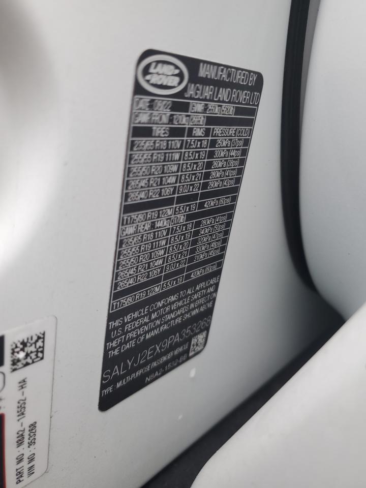 2023 LAND ROVER RANGE ROVER VELAR S VIN:SALYJ2EX9PA353268