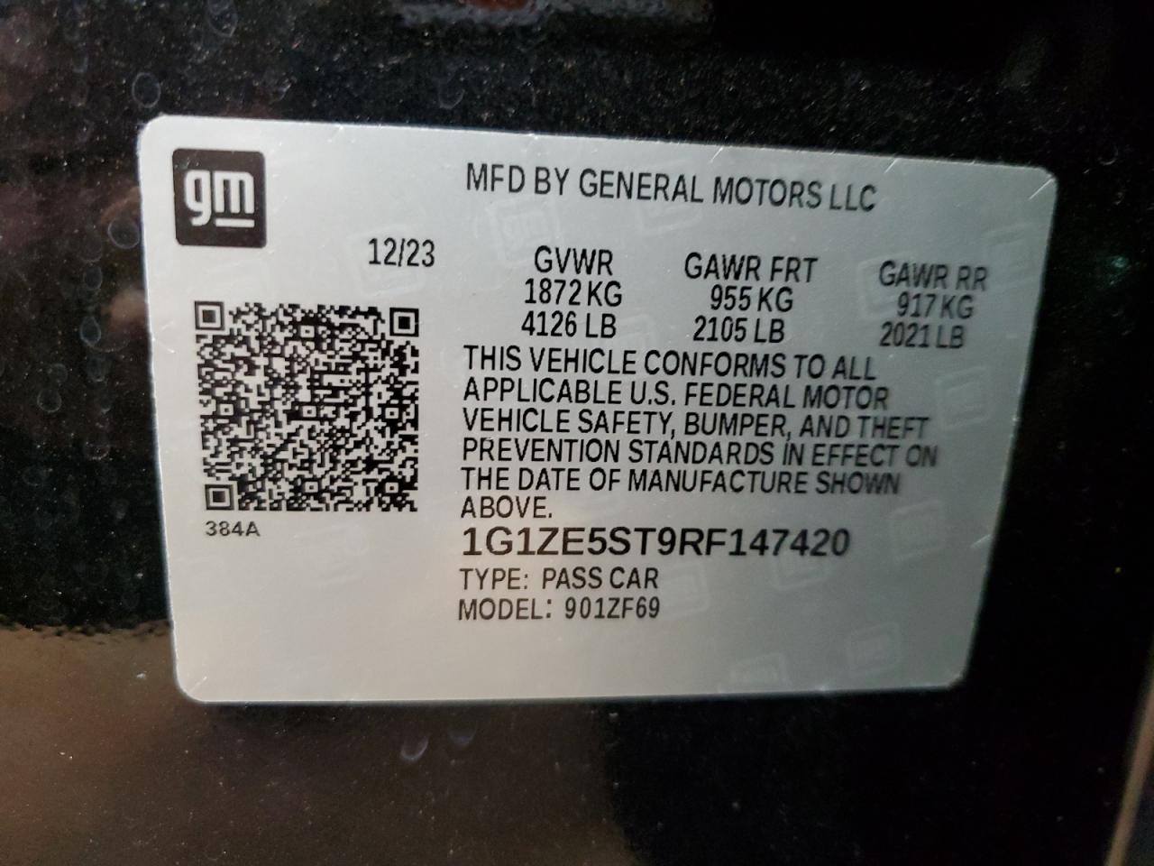 2024 CHEVROLET MALIBU PREMIER VIN:1G1ZE5ST9RF147420