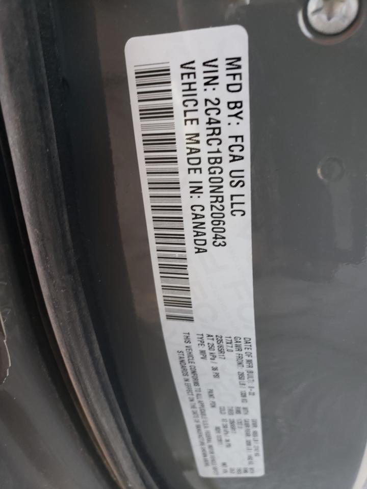 2022 CHRYSLER PACIFICA TOURING L VIN:2C4RC1BG0NR206043