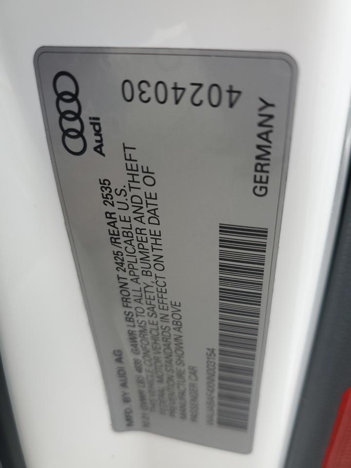 2022 AUDI A4 PREMIUM 40 VIN:WAUABAF4XNN003154