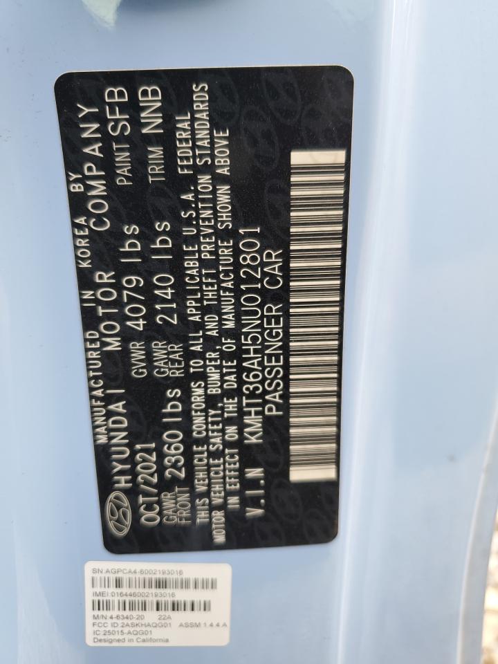 2022 HYUNDAI VELOSTER N VIN:KMHT36AH5NU012801