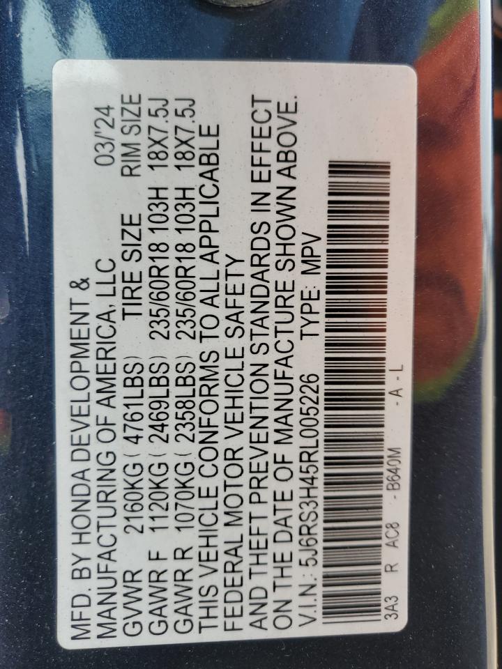 2024 HONDA CR-V EX VIN:5J6RS3H45RL005226
