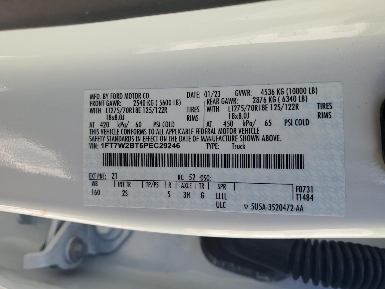 2023 FORD F250 SUPER DUTY VIN:5N1AR2MN8DC625192