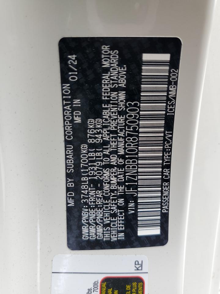 2024 TOYOTA GR 86 VIN:JF1ZNBB10R8750903