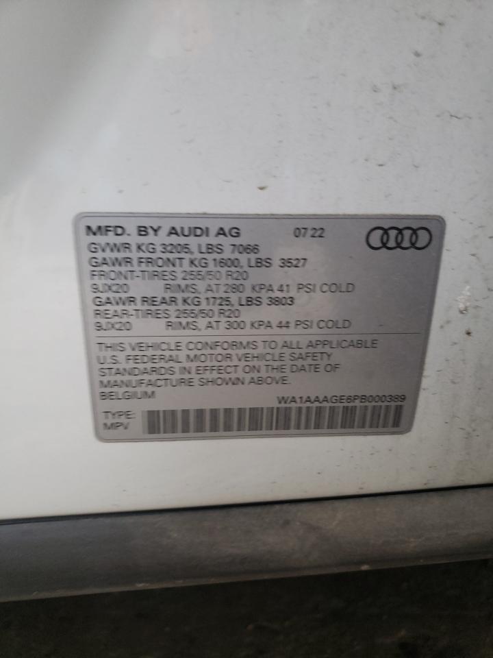 2023 AUDI E-TRON PREMIUM VIN:WA1AAAGE6PB000389