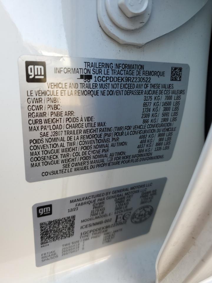 2024 CHEVROLET SILVERADO K1500 LT VIN:1GCPDDEK9RZ230522