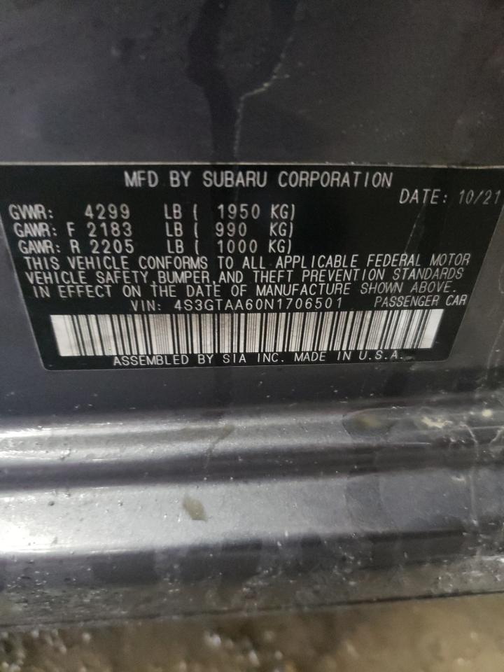 2022 SUBARU IMPREZA VIN:4S3GTAA60N1706501