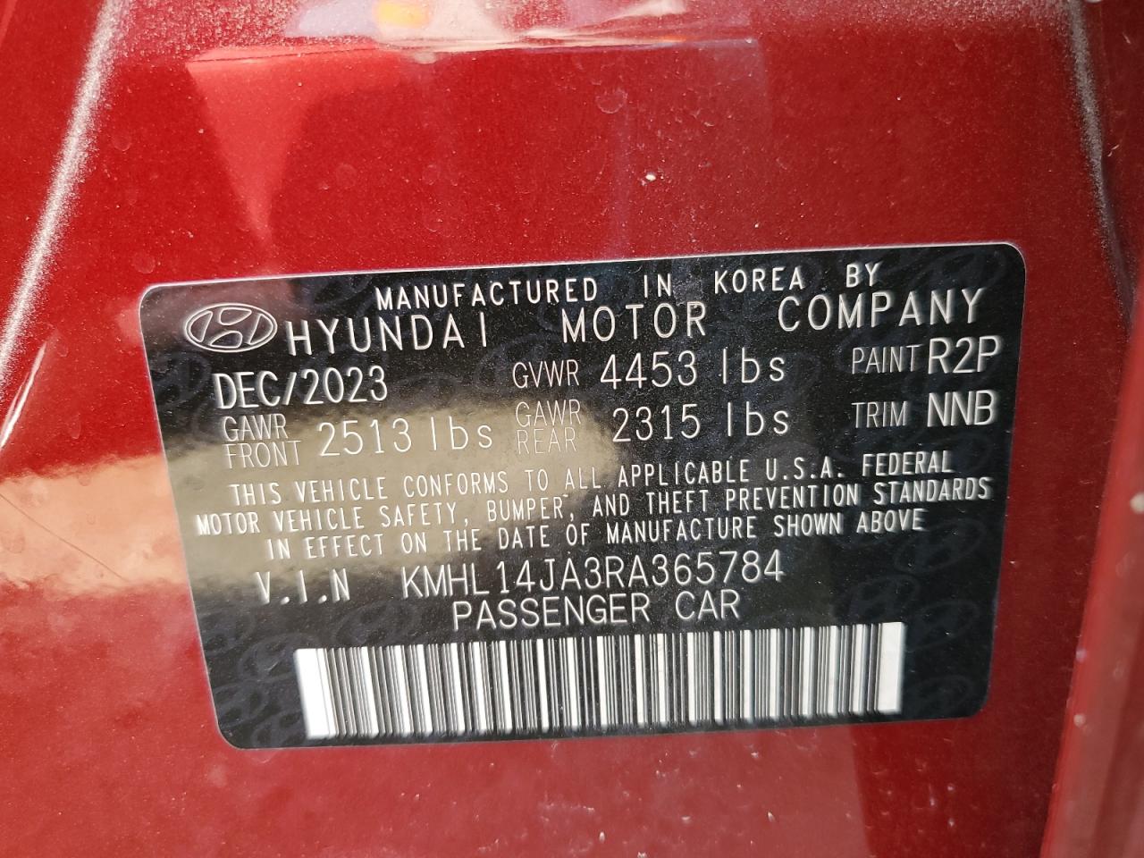 2024 HYUNDAI SONATA SEL VIN:KMHL14JA3RA365784