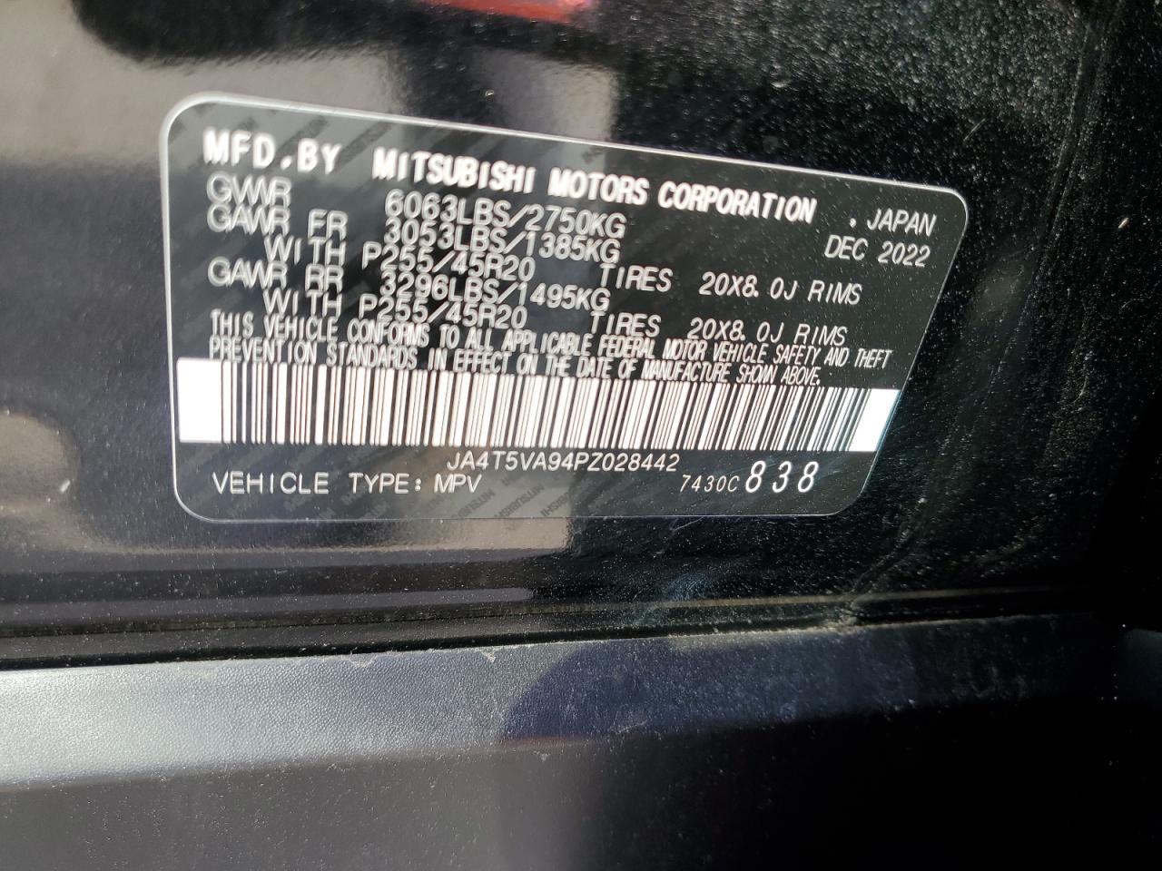 2023 MITSUBISHI OUTLANDER SEL VIN:JA4T5VA94PZ028442