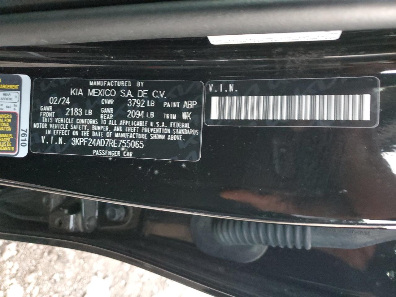 2024 KIA FORTE LX VIN:3KPF24AD7RE755065