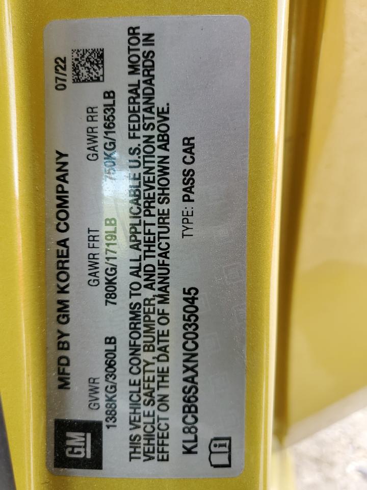 2022 CHEVROLET SPARK LS VIN:KL8CB6SAXNC035045