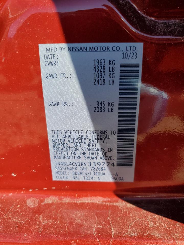 2024 NISSAN ALTIMA SR VIN:1N4BL4CV1RN339774