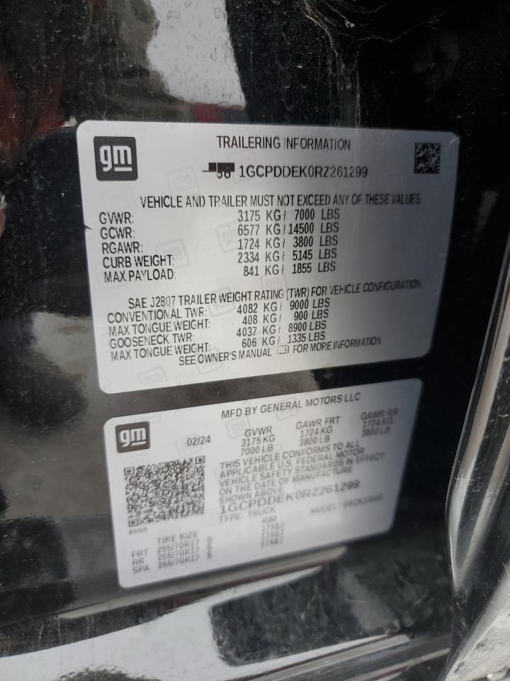 2024 CHEVROLET SILVERADO K1500 LT VIN:1GCPDDEK0RZ261299