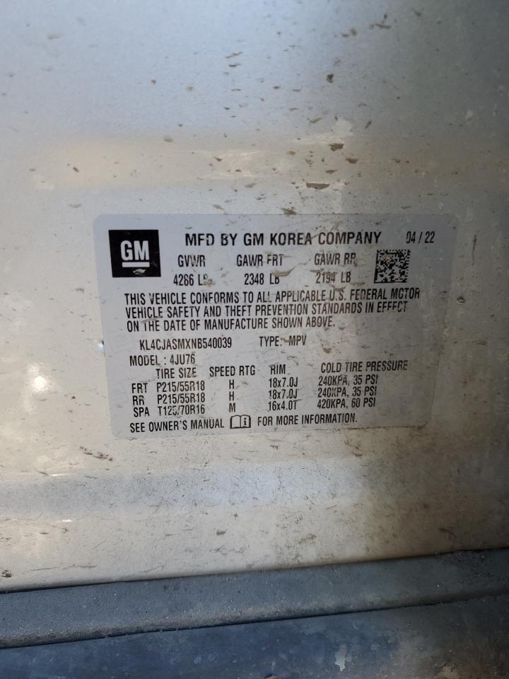 2022 BUICK ENCORE PREFERRED VIN:KL4CJASMXNB540039