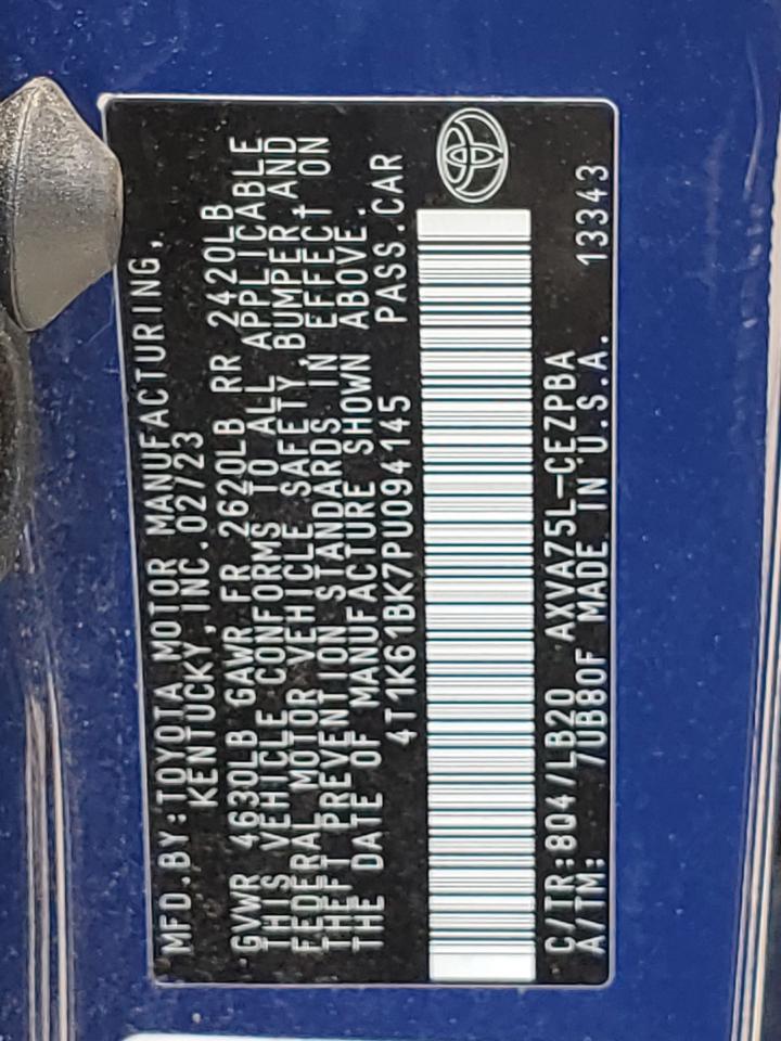 2023 TOYOTA CAMRY XSE VIN:4T1K61BK7PU094145