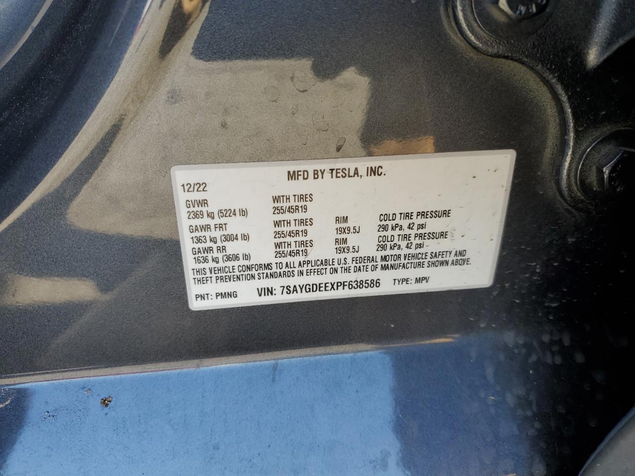 2023 TESLA MODEL Y VIN:7SAYGDEEXPF638586