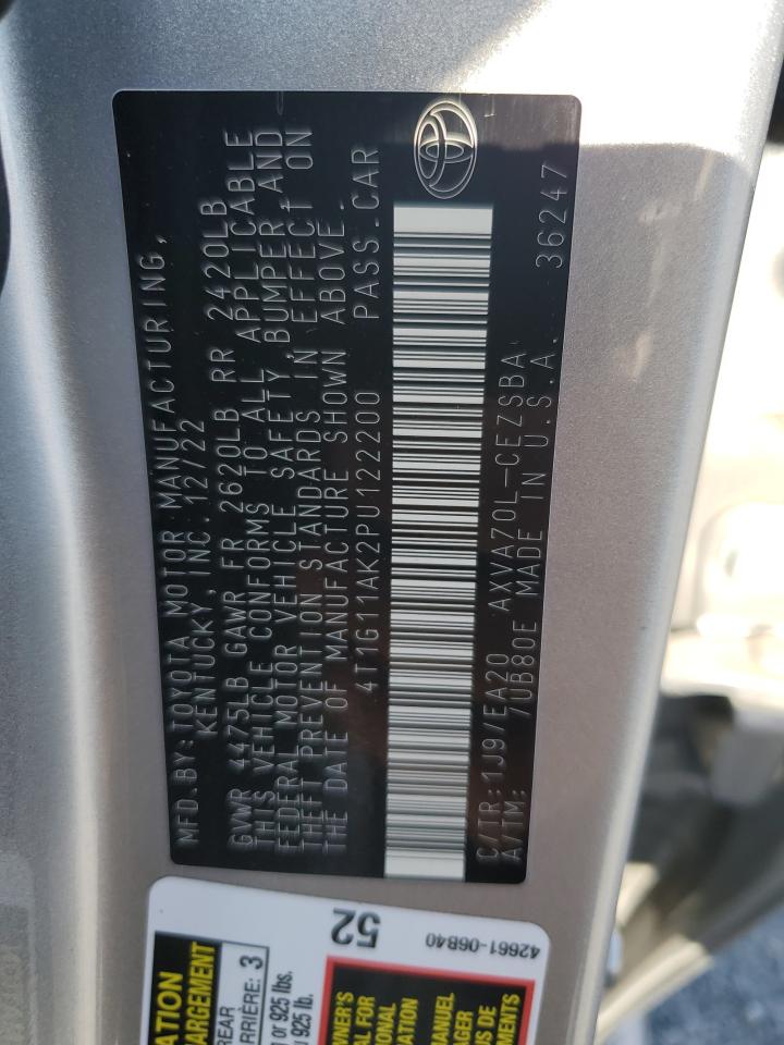 2023 TOYOTA CAMRY SE NIGHT SHADE VIN:4T1G11AK2PU122200