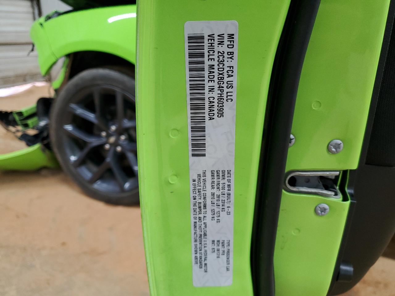 2023 DODGE CHARGER SXT VIN:2C3CDXBG4PH603905