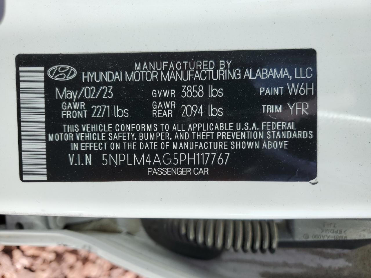 2023 HYUNDAI ELANTRA SEL VIN:5NPLM4AG5PH117767