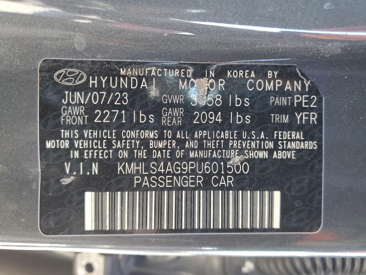 2023 HYUNDAI ELANTRA SEL VIN:KMHLS4AG9PU601500