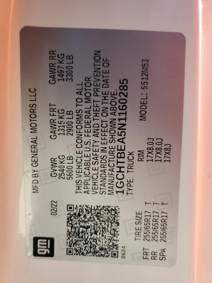 2022 CHEVROLET COLORADO VIN:1GCHTBEA5N1160285