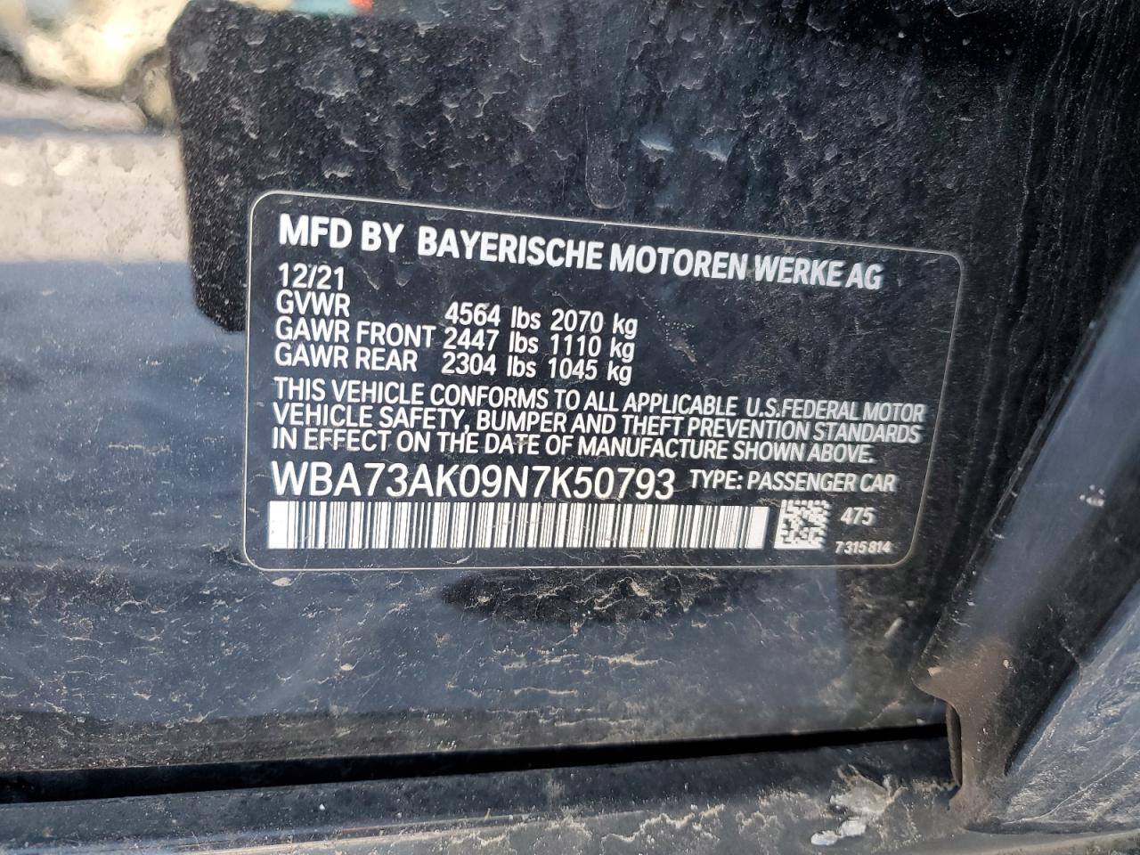 2022 BMW 228XI VIN:WBA73AK09N7K50793