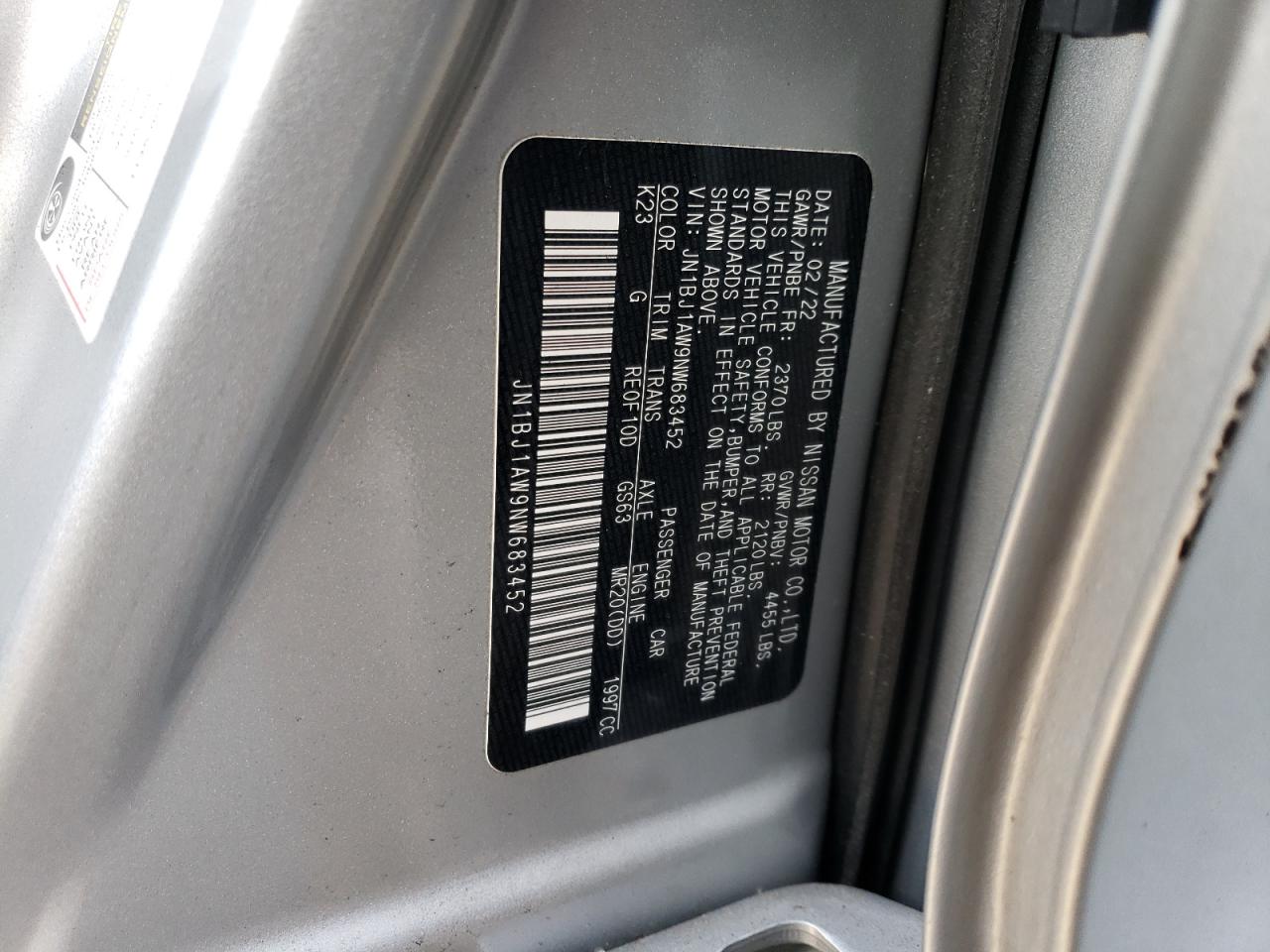 2022 NISSAN ROGUE SPORT S VIN:JN1BJ1AW9NW683452